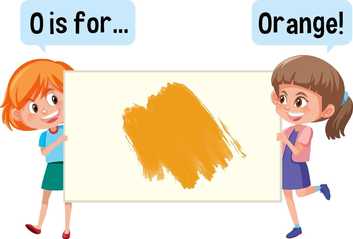 personnage de dessin animé de deux enfants tenant une bannière de vocabulaire couleur vecteur