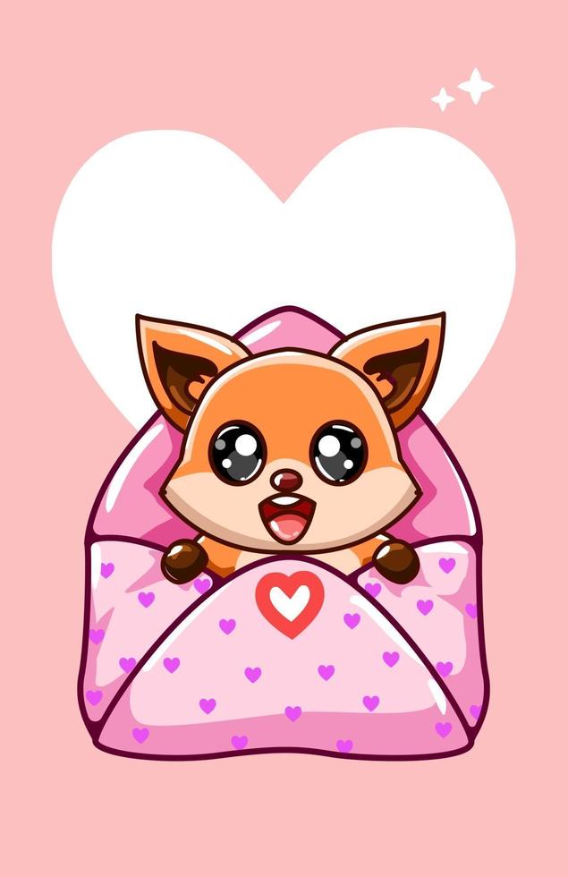 kawaii et drôle de renard à l'intérieur de l'enveloppe d'amour au dessin animé de la Saint-Valentin vecteur