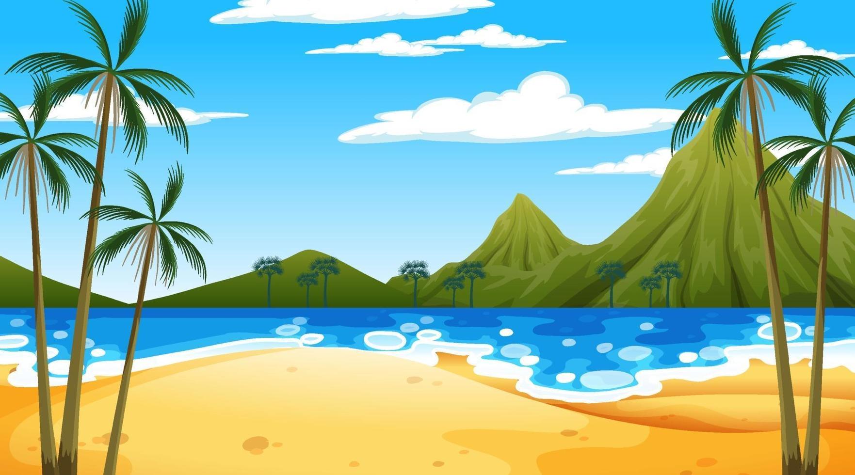 scène de plage tropicale avec fond de montagne au moment de la journée vecteur