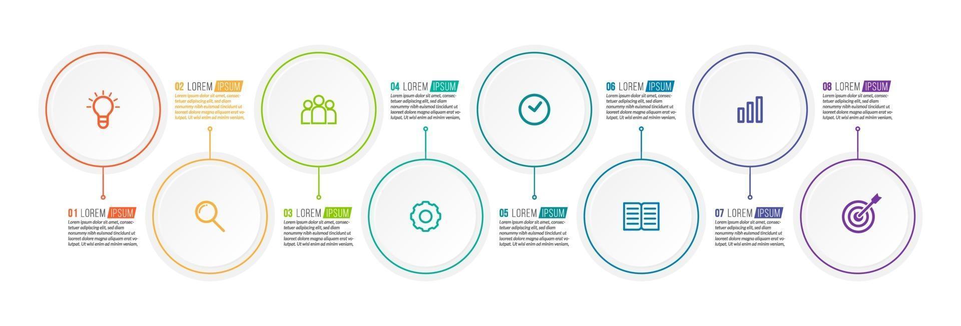 éléments de conception infographique pour les données commerciales avec 8 processus vecteur