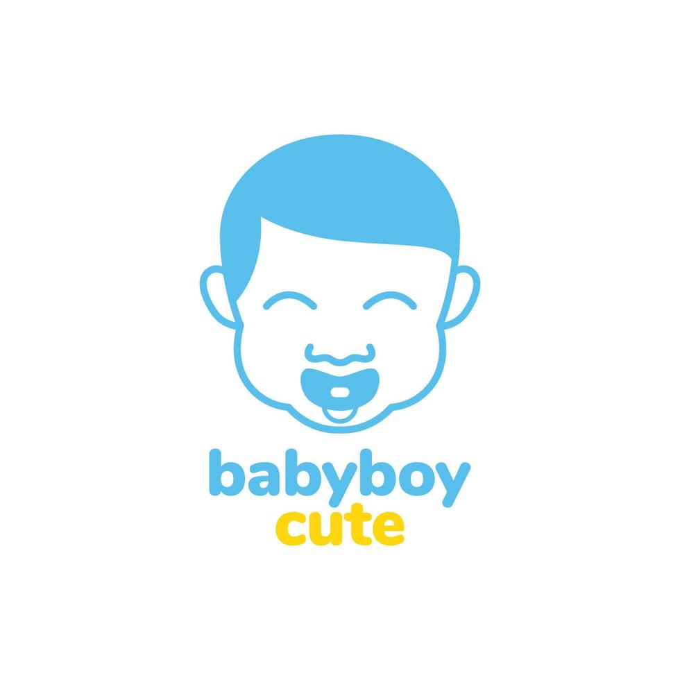 visage tête soigné cheveux bébé garçon sucette sourire content mignonne mascotte dessin animé logo conception vecteur