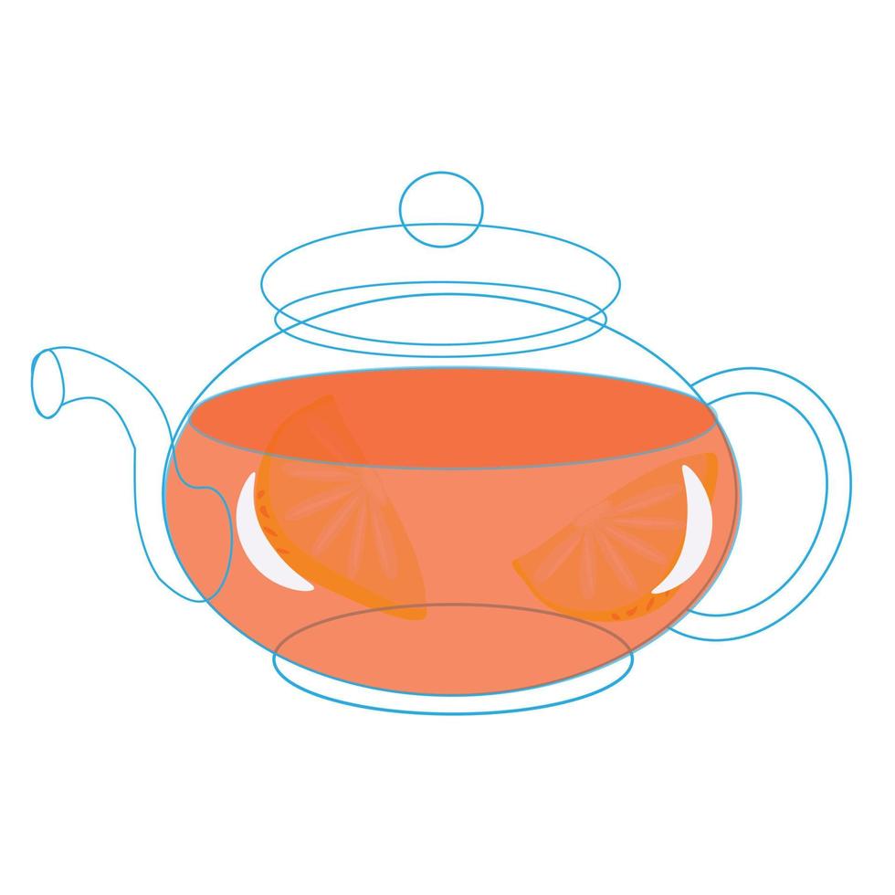 café ensemble. thé avec citron tasse et café pot avec sucre et une cuillère sur une soucoupe. café magasin illustration bannière affiche affaires carte. vecteur