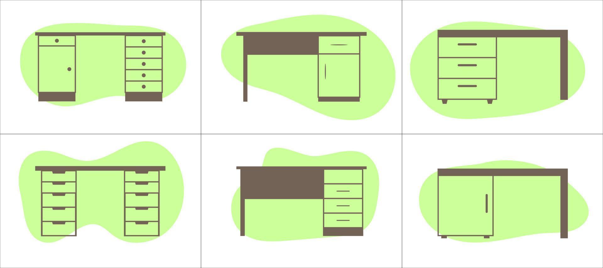 ensemble de six meubles Icônes dans plat style. pupitres. vecteur illustration.