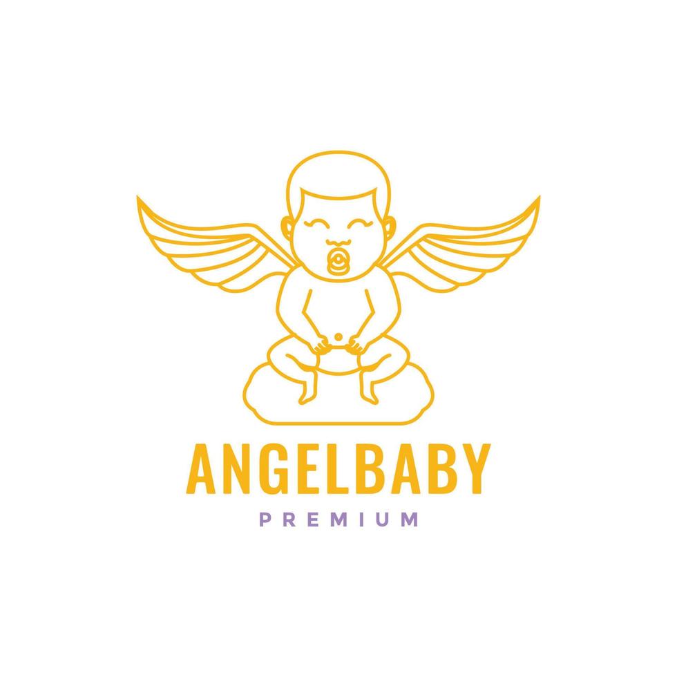 bébé garçon ailes ange mignonne sourire mascotte minimal moderne logo conception vecteur