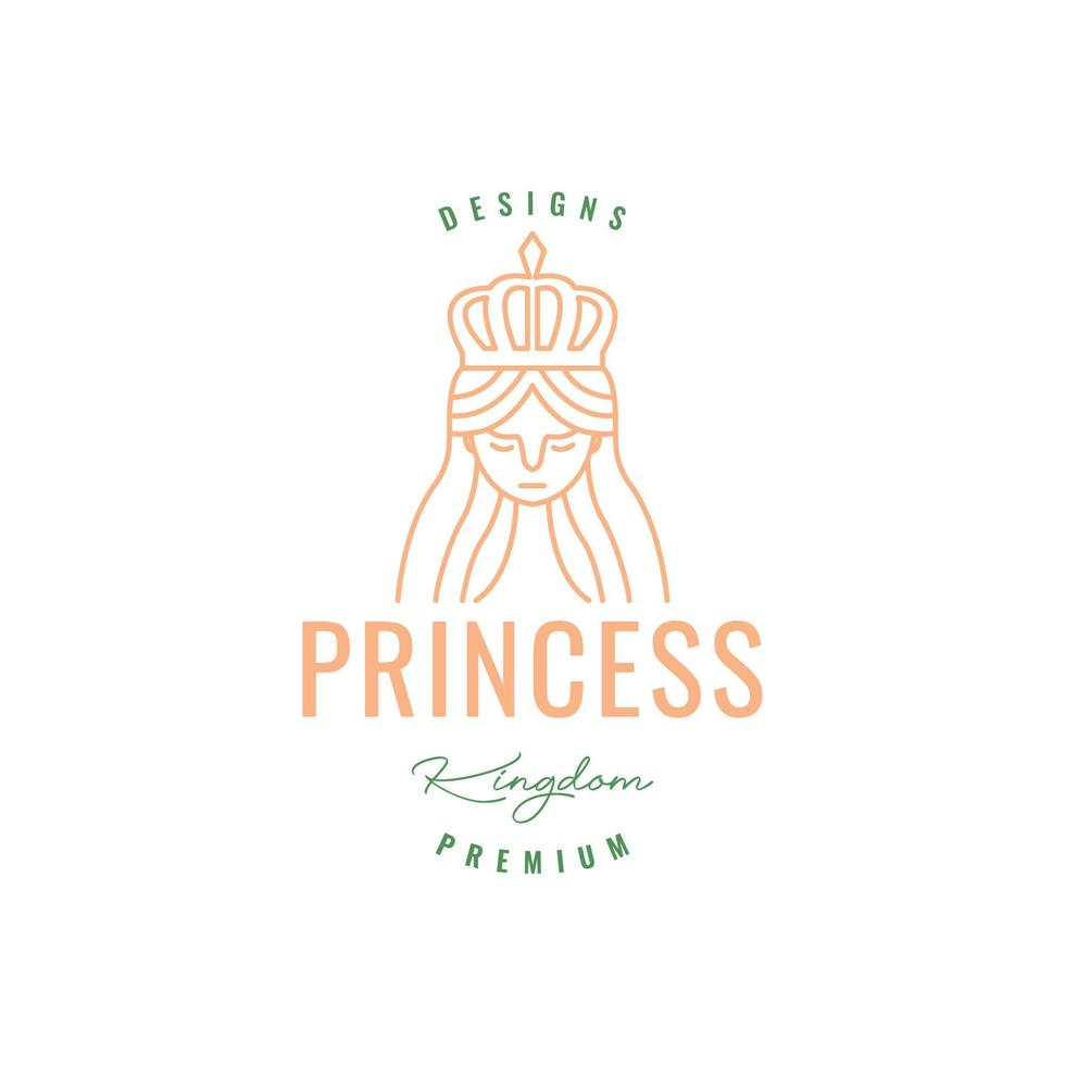 mascotte dessin animé visage Princesse beauté couronne Royaume ligne branché féminin logo conception vecteur