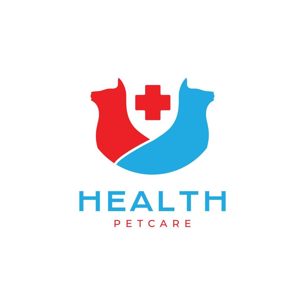 médical traverser hôpital clinique soins de santé animaux domestiques chat chien lapins oiseau coloré logo conception vecteur