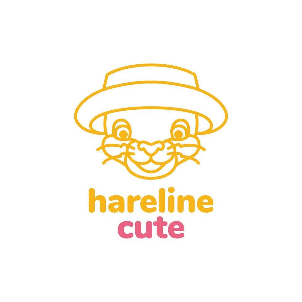 lièvre lapin lapin visage tête chapeau sourire mascotte mignonne minimal logo conception vecteur