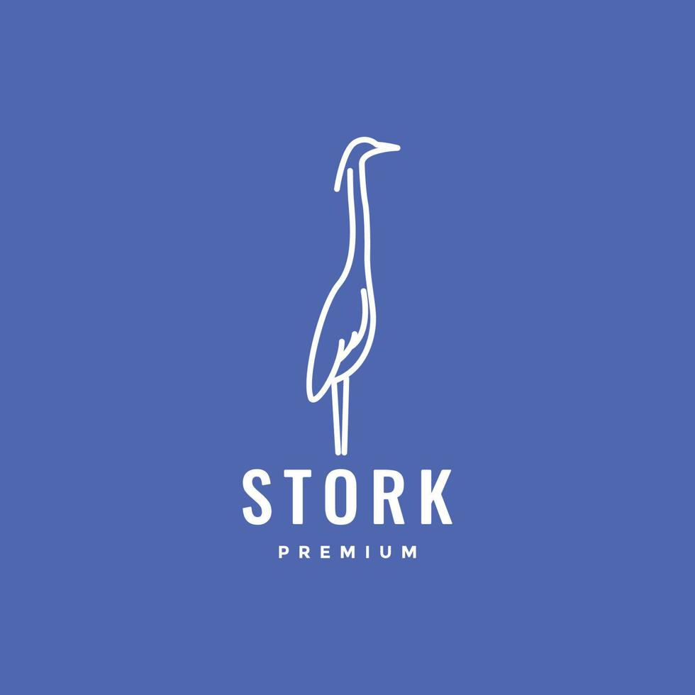 oiseau longue cou cigogne blanc ligne moderne minimal logo conception vecteur
