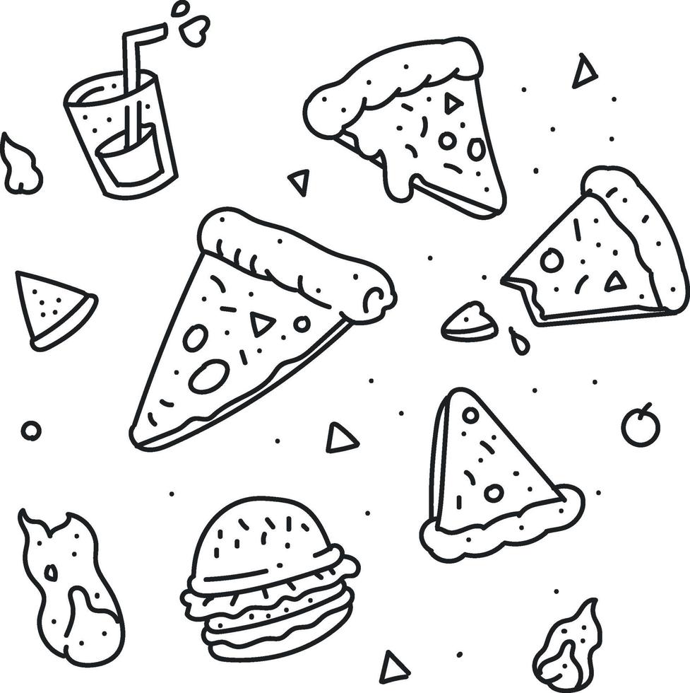 jeu d'icônes de pizza doodle vecteur