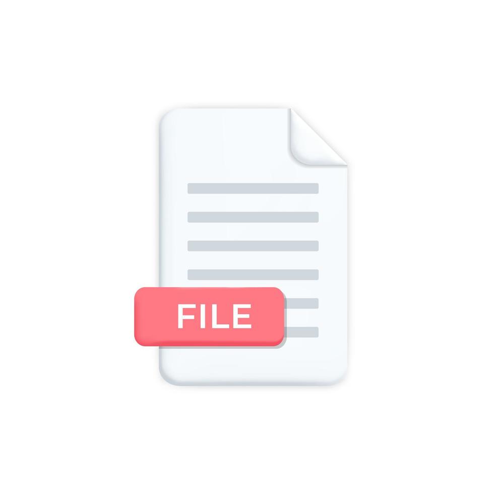 3d vecteur papier document ou ordinateur fichier avec rouge étiquette icône conception