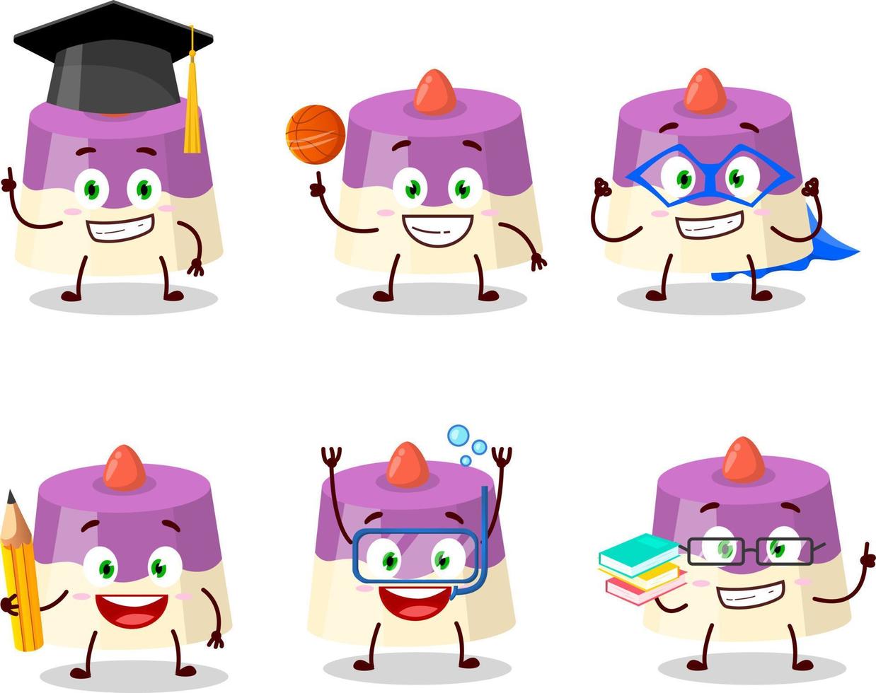 école étudiant de gâteau dessin animé personnage avec divers expressions vecteur