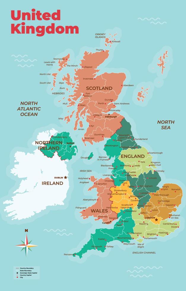 détaillé uni Royaume carte États et syndicat territoires vecteur