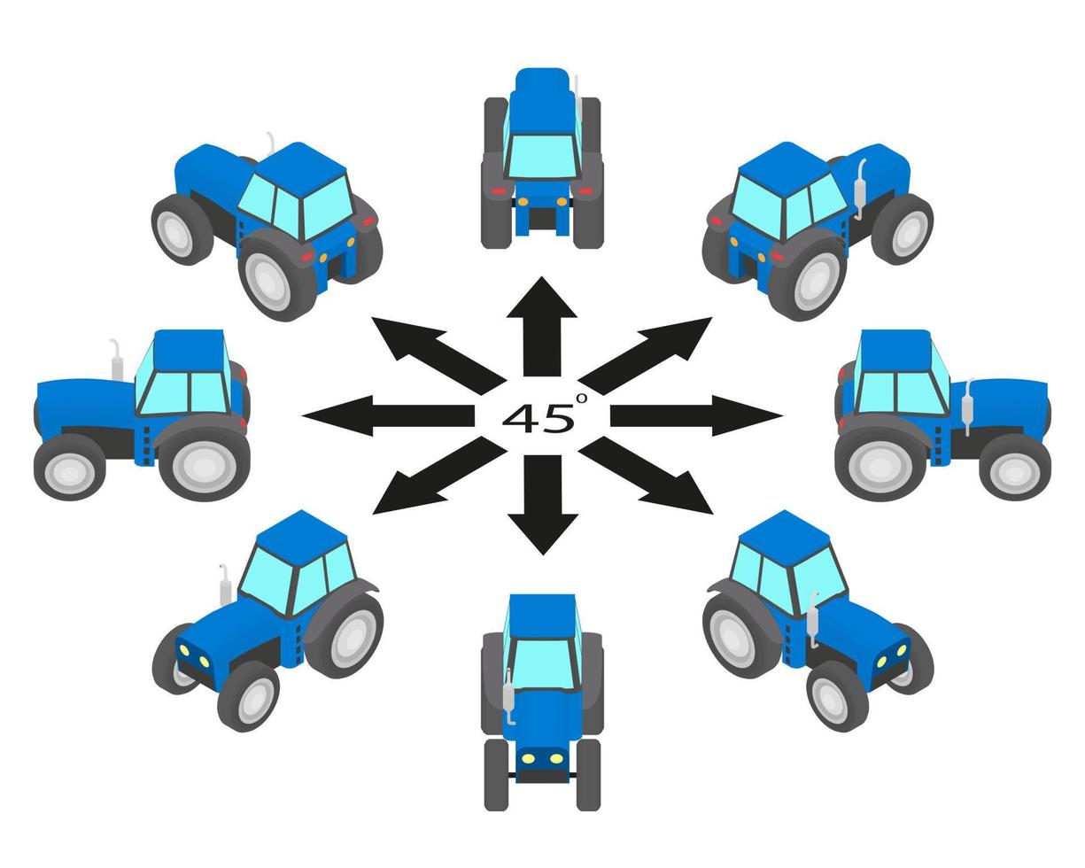 rotation de bleu tracteur par 45 degrés. vecteur