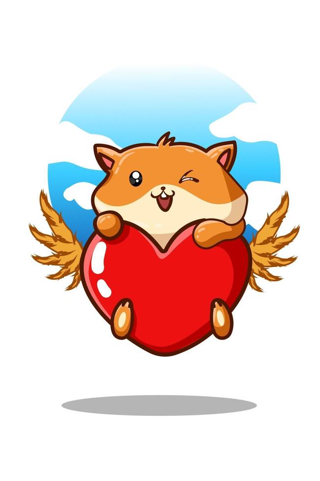 hamster mignon avec amour et ailes vecteur