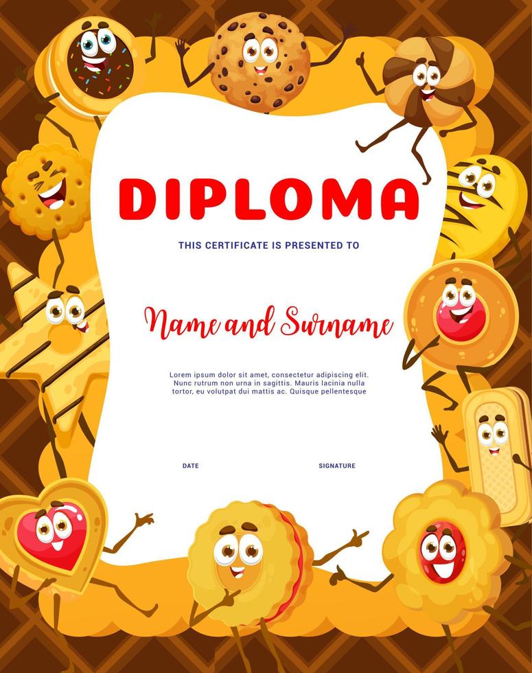 des gamins diplôme dessin animé biscuit et confiserie vecteur