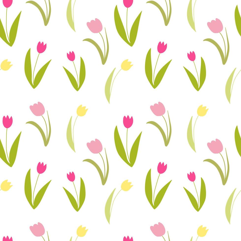 tulipes vecteur sans couture modèle. main tiré griffonnage printemps fleurs modèle. rose et Jaune tulipes sur blanc Contexte. conception pour Accueil textile, mariage décor, faire-part, emballage papiers, fonds d'écran.