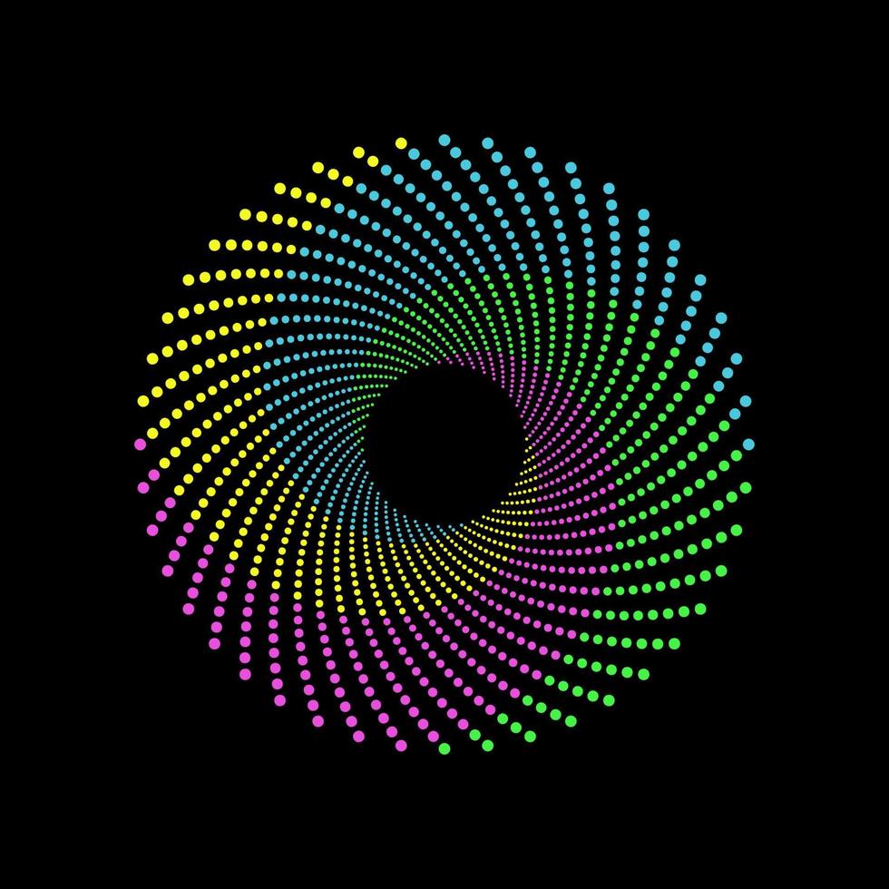 vert, rose, jaune, et cyan demi-teinte tourbillon points mosaïque cercle. abstrait à pois spirale vortex logo vecteur modèle.