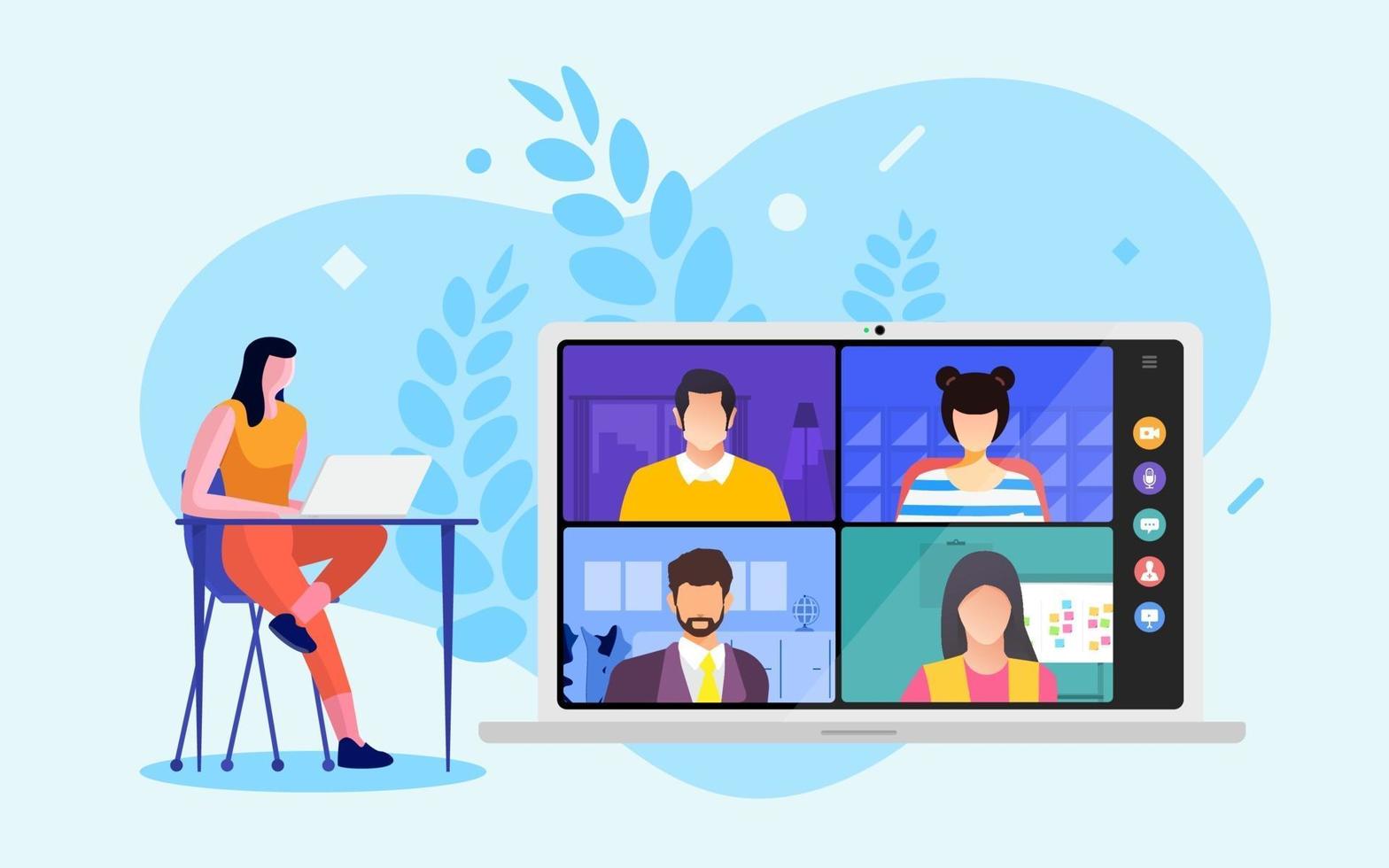 équipe faisant une vidéoconférence en ligne vecteur