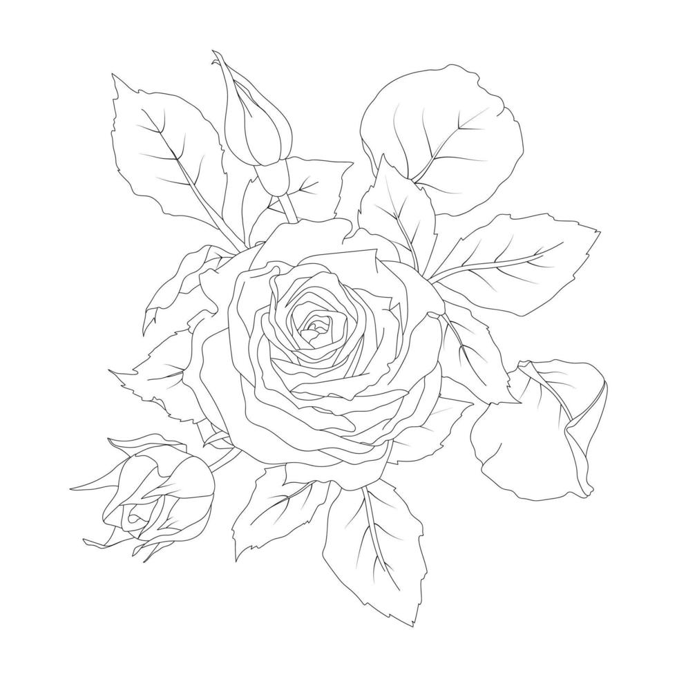 composition de des roses vecteur illustration ligne art