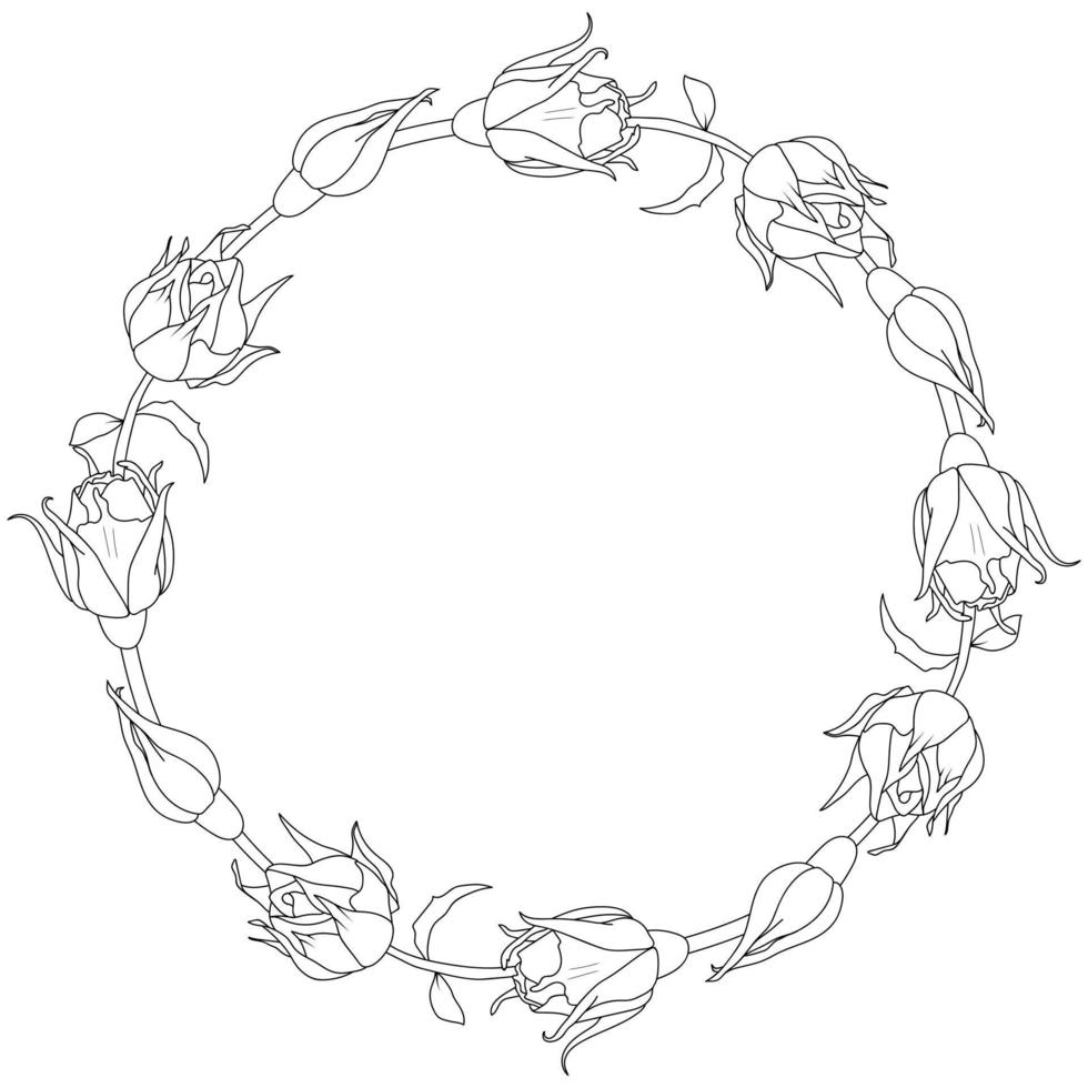 couronne de Rose dans ligne art style. contour fleurs vecteur