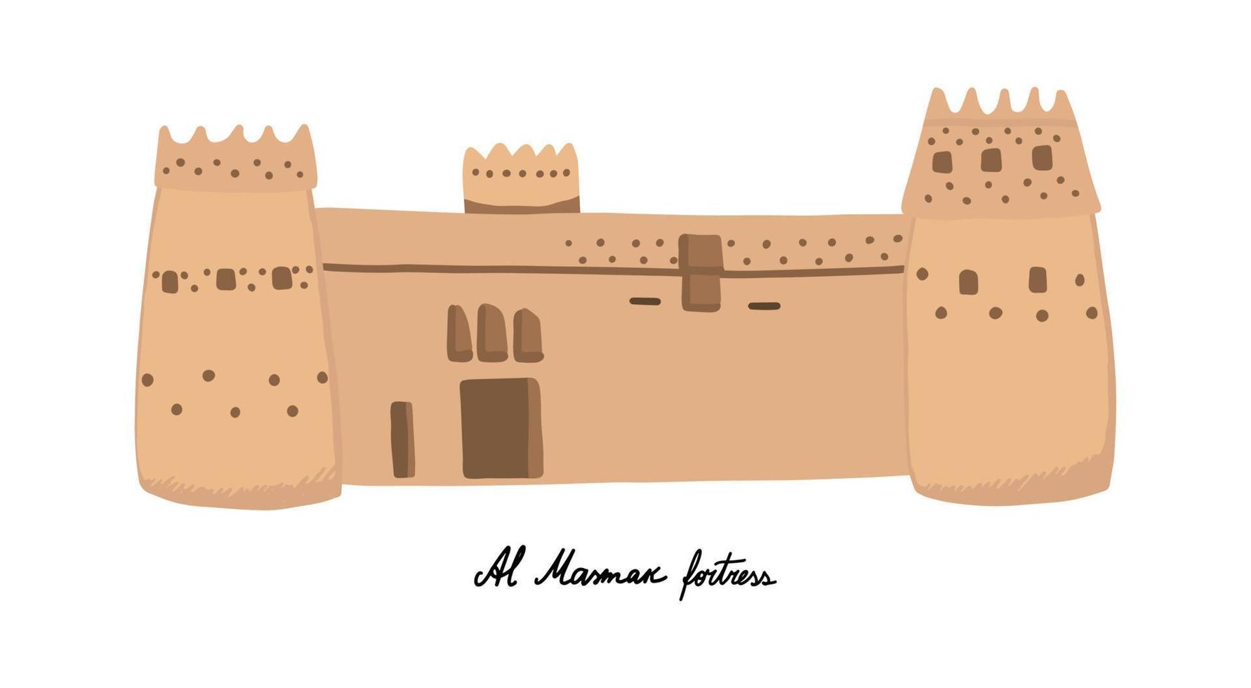 Al Masmak forteresse dans riyad, saoudien Saoudite. main tiré vecteur illustration.