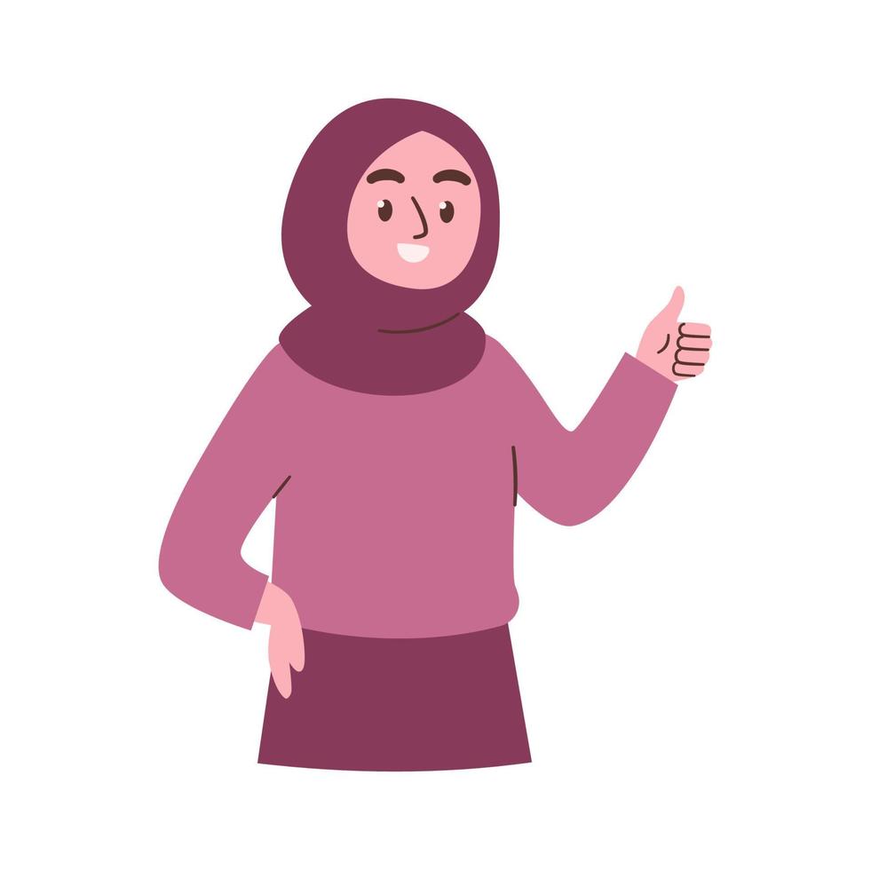 musulman femme avec les pouces en haut doigt vecteur