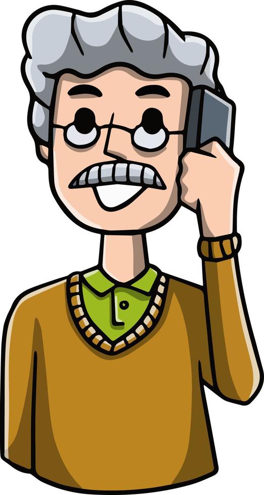 homme avec mobile téléphone. dessin animé main tiré esquisser illustration. vecteur