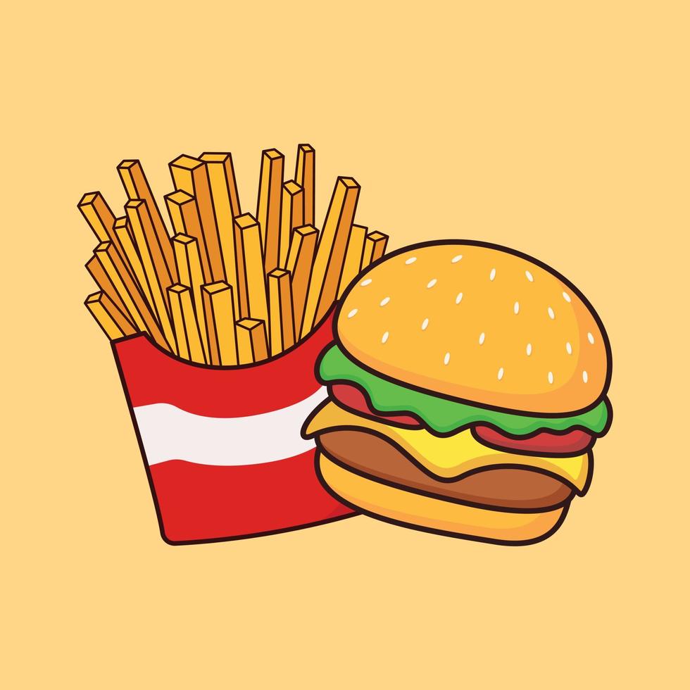 français frites et Burger dessin animé icône vecteur illustration. nourriture icône concept illustration, adapté pour icône, logo, autocollant, clipart