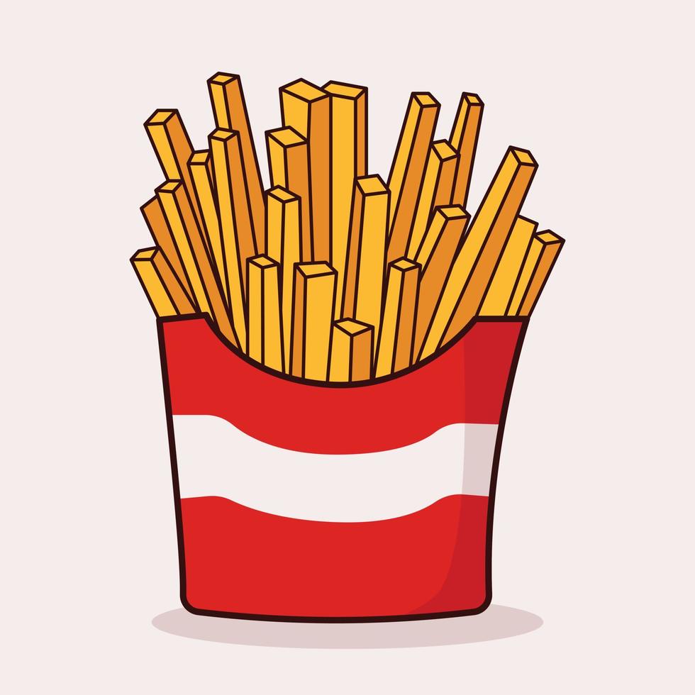 français frites dessin animé icône vecteur illustration. français frites dans une papier rouge paquet. frit patates. nourriture icône concept illustration, adapté pour icône, logo, autocollant, clipart