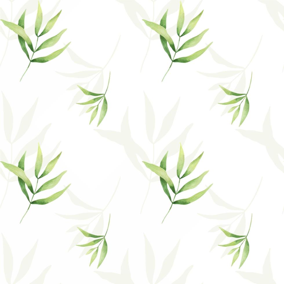 vert feuilles sur une blanc Contexte. bambou feuilles. aquarelle botanique sans couture modèle. pour textile, emballage, fond d'écran, cartes postales. vecteur
