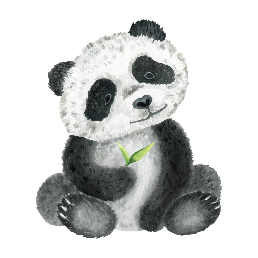 mignonne asseoir Panda. isolé sur une blanc Contexte. aquarelle illustration. animal de le sauvage. vecteur