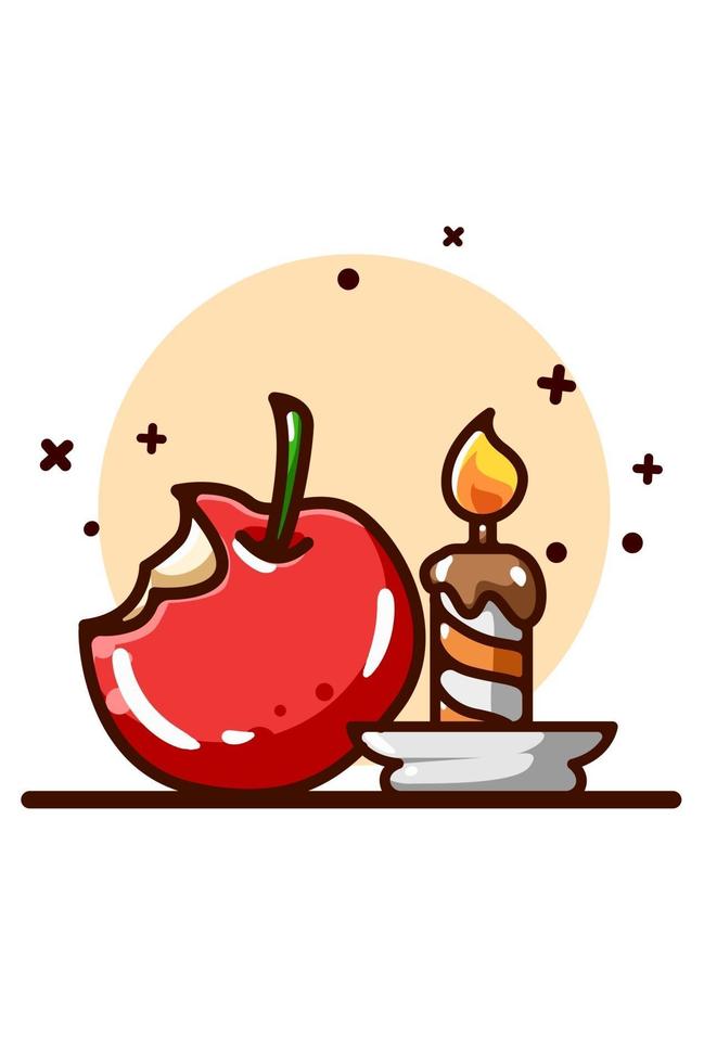 illustration de pomme et bougie vecteur