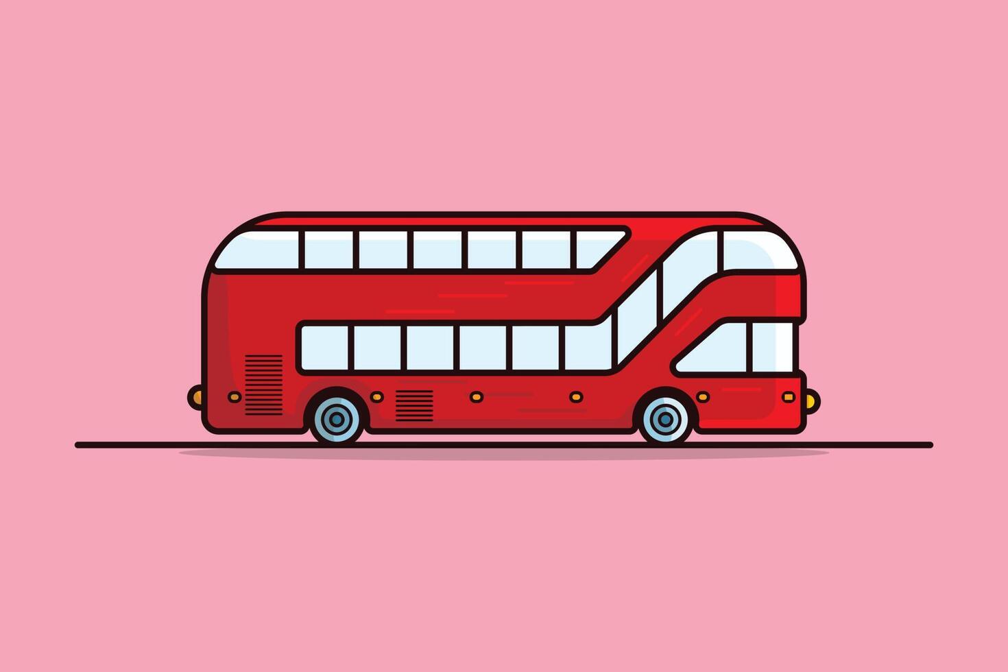 rouge double decker autobus vecteur illustration. autobus transport icône concept. moderne Londres double decker autobus côté vue plat vecteur conception avec ombre isolé sur rose Contexte.
