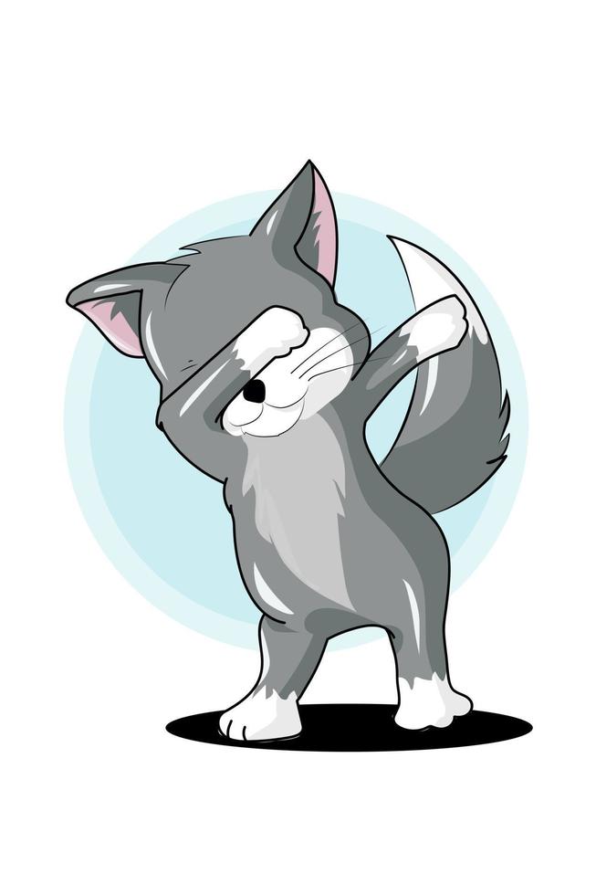 support de conception de dessin animé de chat gris avec style vecteur