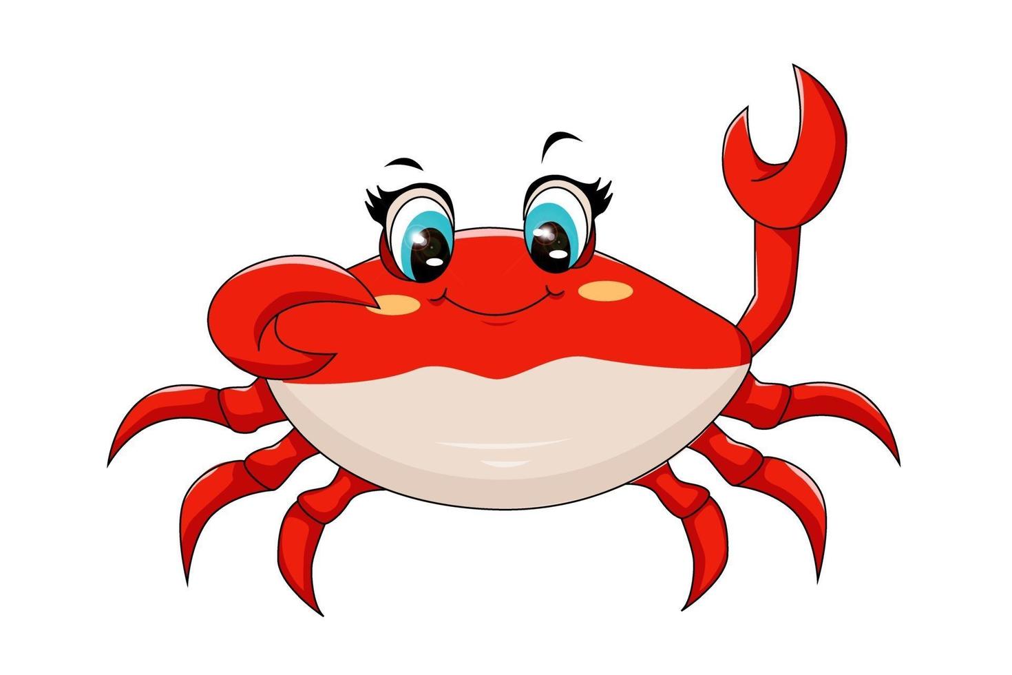 un petit crabe rouge mignon aux yeux bleus, conception illustration vectorielle de dessin animé animal vecteur