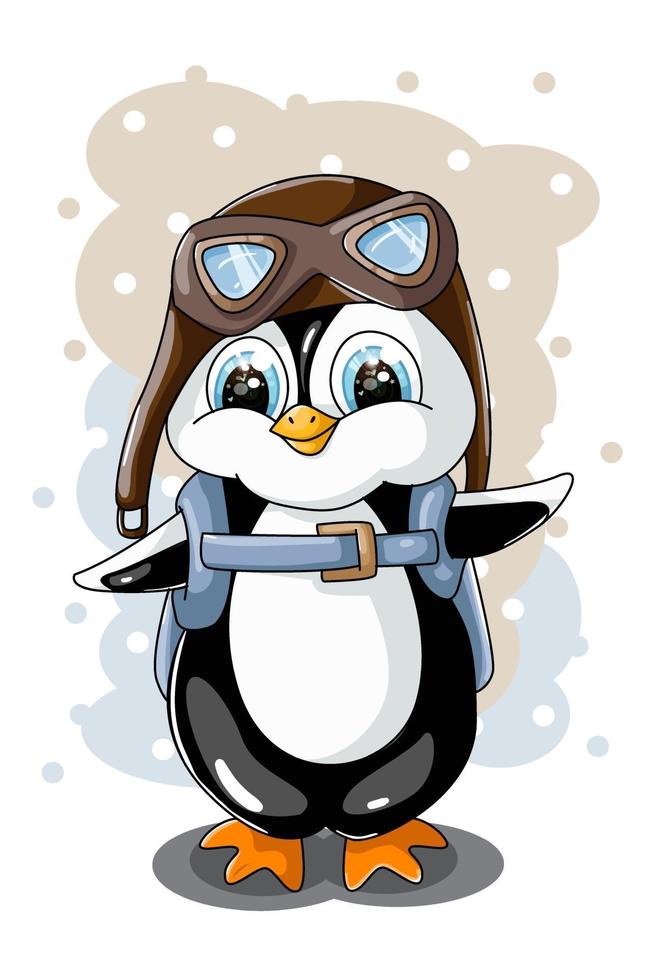 un petit pingouin mignon portant des lunettes et portant un sac à dos vecteur