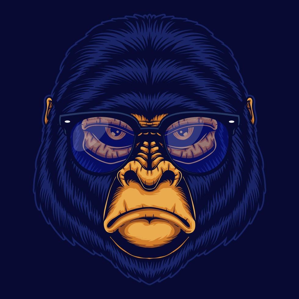 tête de gorille avec illustration vectorielle de lunettes vecteur