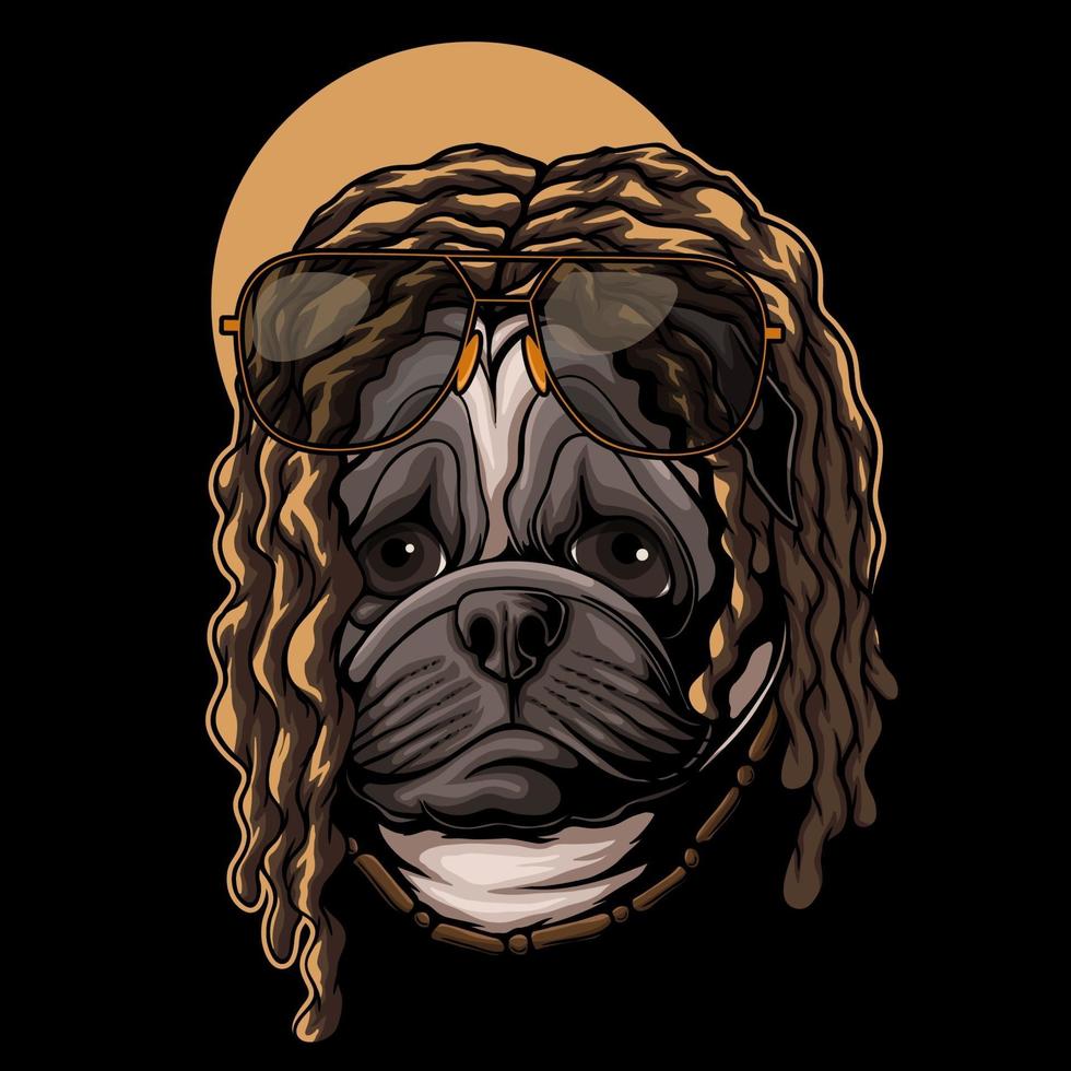 illustration vectorielle de chien carlin dreadlocks cheveux vecteur