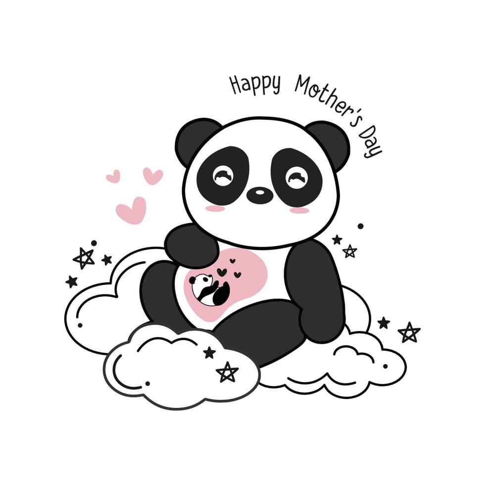 carte de fête des mères avec des pandas. mère panda étreignant bébé panda. vecteur