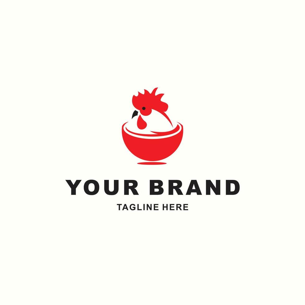 le rouge bol et coq logo est adapté pour votre restaurant vecteur