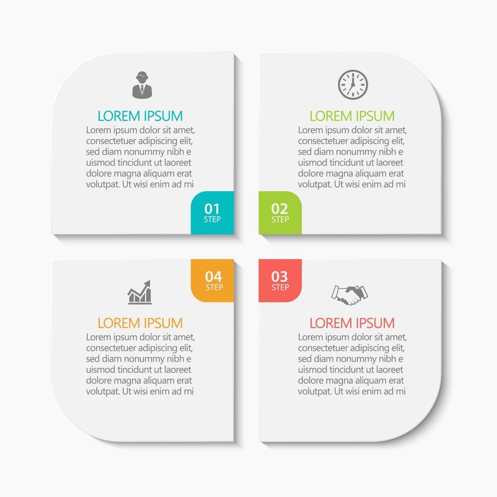 modèle d'infographie entreprise moderne de forme carrée avec 4 options vecteur