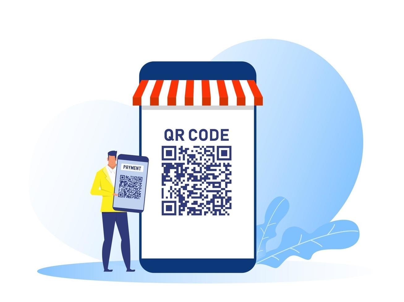 Business man holding smartphone utilise le concept de boutique en ligne de paiement par code qr vecteur