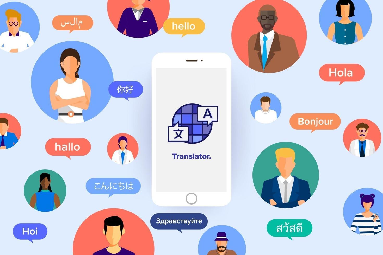 personnes utilisant une application de traduction linguistique vecteur