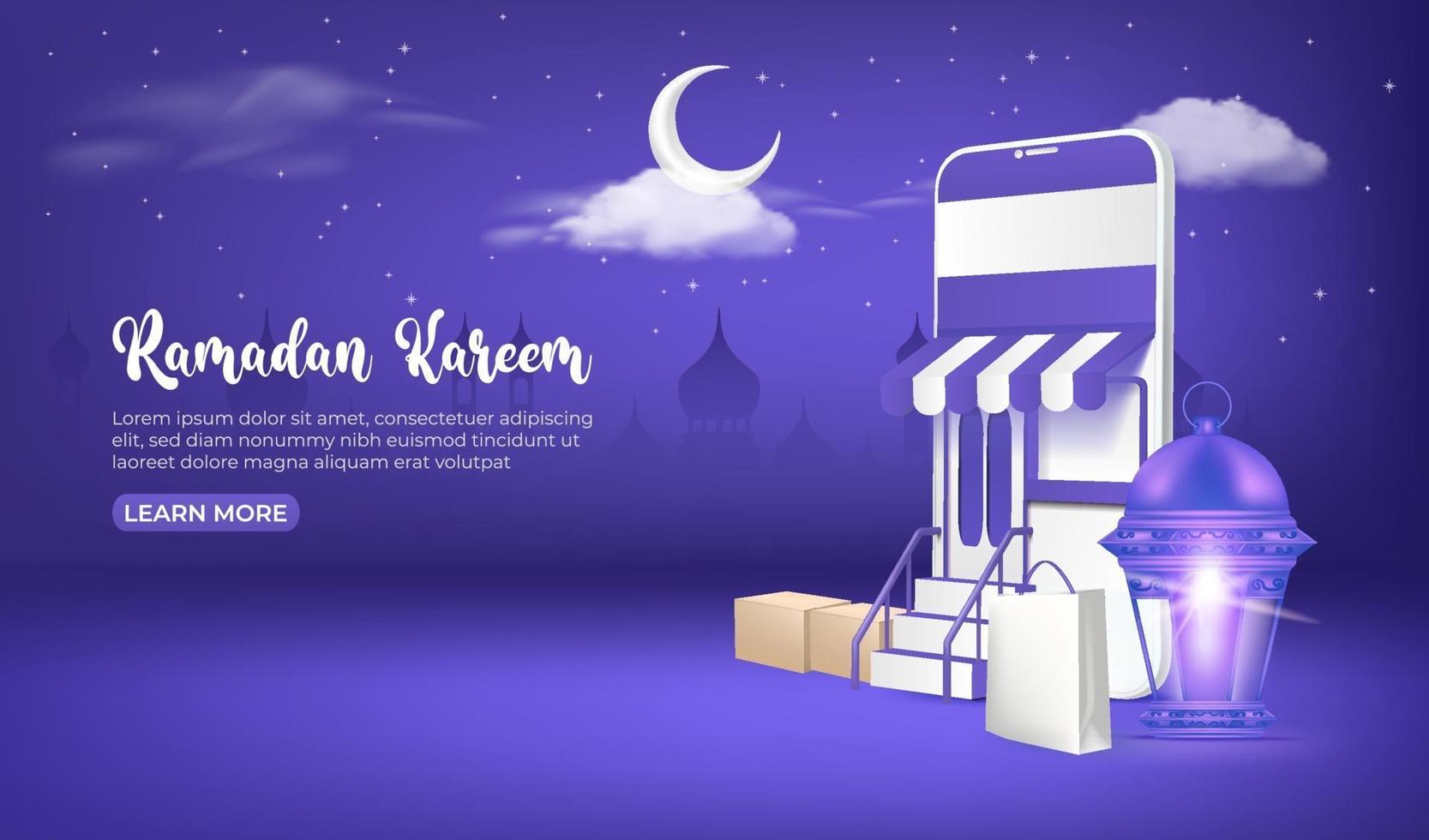 bannières de vente de ramadan, achats en ligne de ramadan sur téléphone mobile et site Web. vecteur