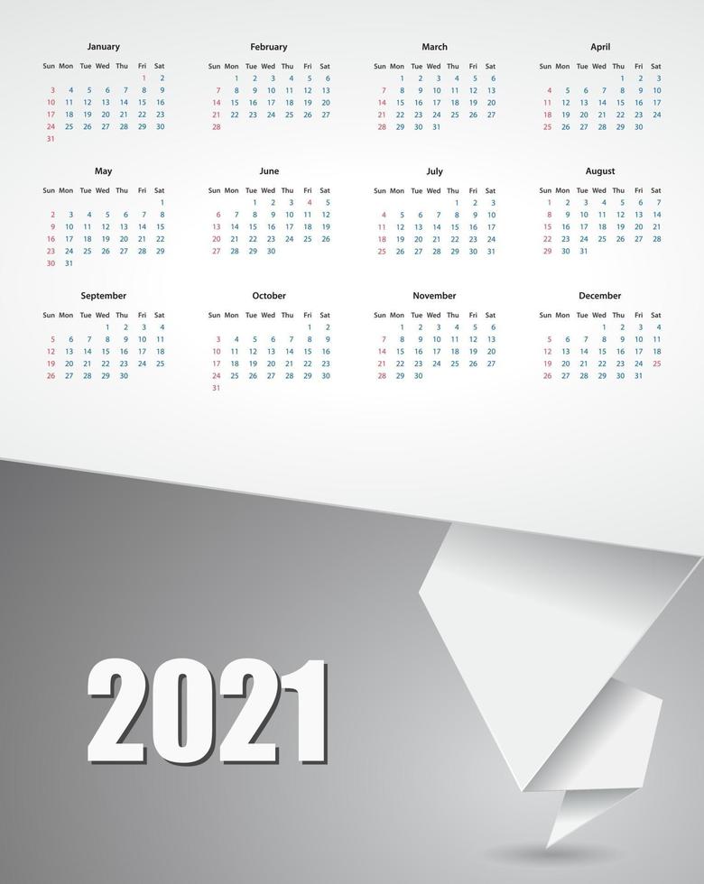 bannière papier calendrier 2021 vecteur