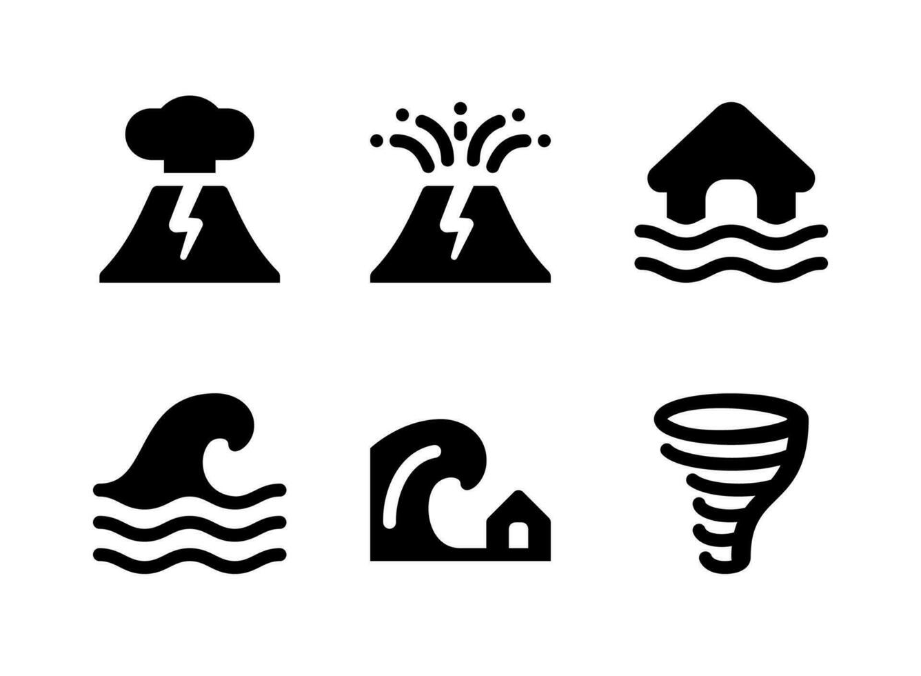 ensemble simple d'icônes solides vectorielles liées aux catastrophes vecteur