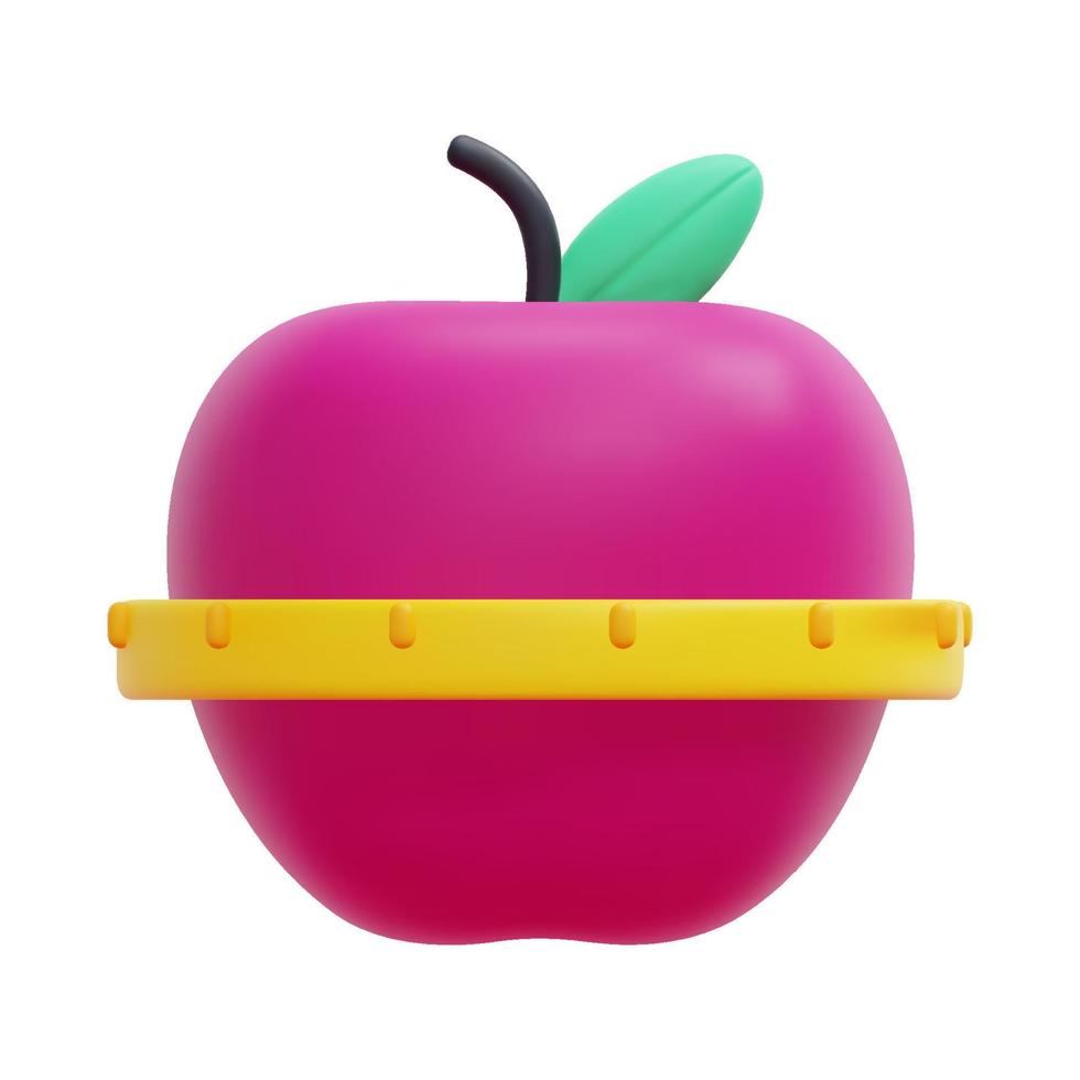 3d rouge Pomme avec mesure ruban icône vecteur. isolé sur blanc Contexte. 3d aptitude, médicament et soins de santé concept. dessin animé minimal style. 3d en bonne santé icône vecteur rendre illustration.