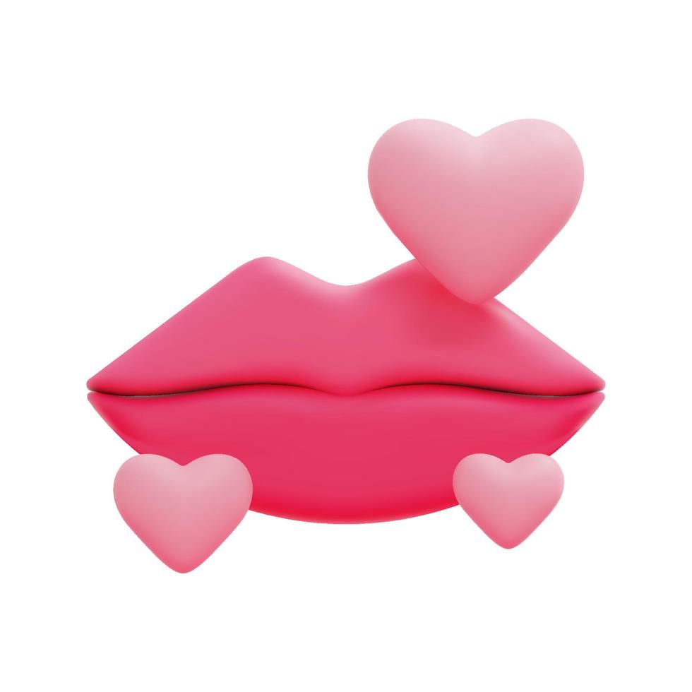 3d lèvre avec cœurs icône vecteur. aux femmes formes lèvre. 3d l'amour et romance concept. magnifique lèvres, beauté, rouge rouge à lèvres, produits de beauté. isolé sur blanc Contexte. 3d baiser icône vecteur rendre illustration.