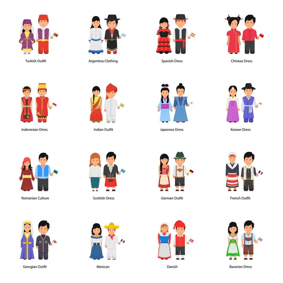 avatars de couple portant des robes culturelles à travers le monde vecteur