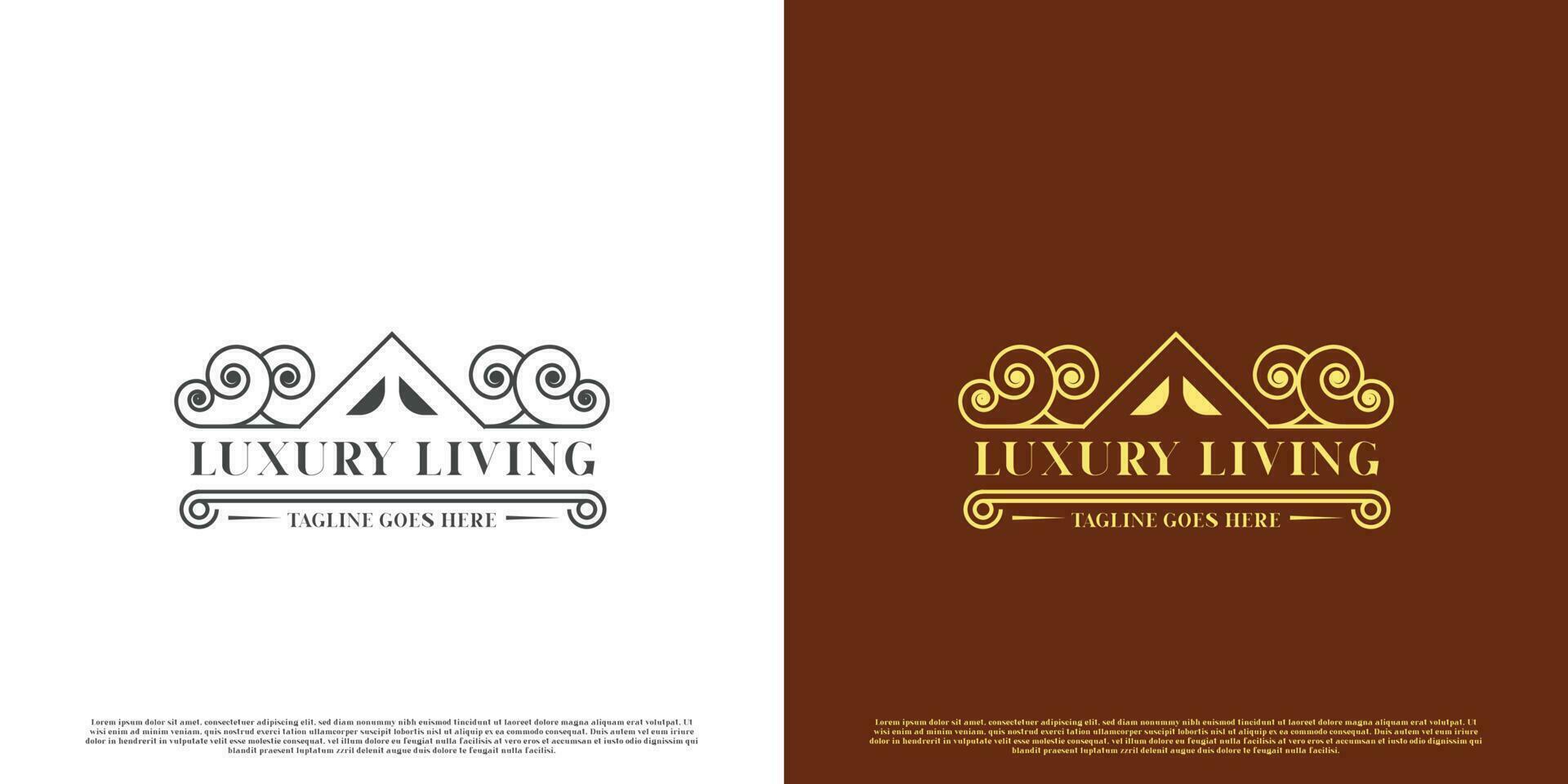 luxe vivant logo conception illustration. Créatif idée ligne art toit minimaliste élégant luxe. luxueux confortable maison. luxueux Résidentiel bâtiments pour le riche. vieux classique ancien conception. vecteur